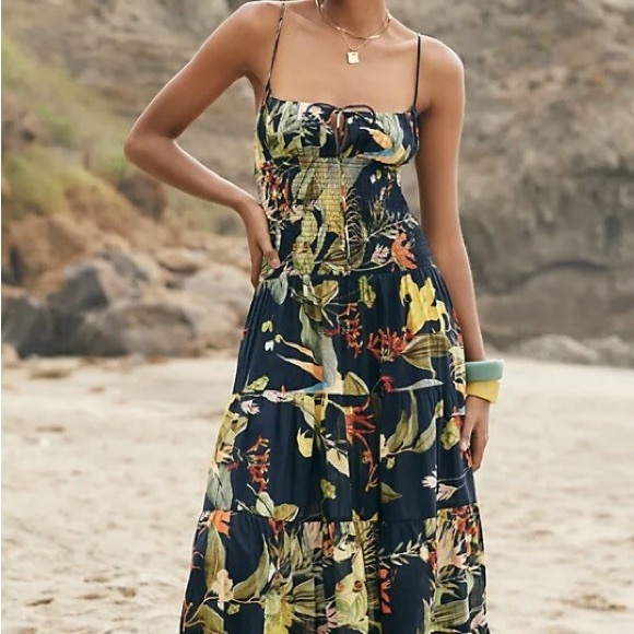 Anthropologie Dresses & Skirts - Anthropologie Floral Maxi Dress - Navy and Yellow